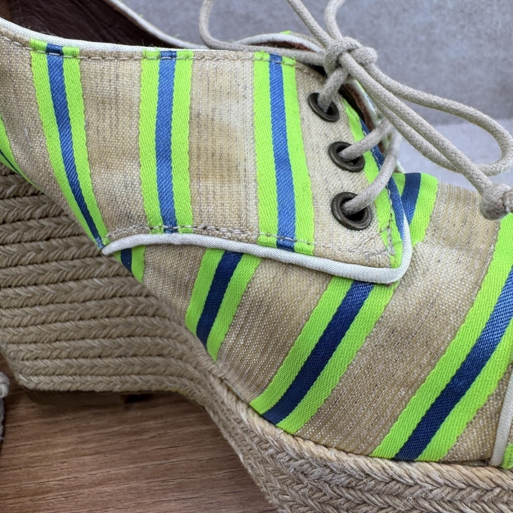 Tabitha Simmons Shoes Womens Size 7.5 Beige Linen Espadrille Wedge Italy - Picture 10 of 11